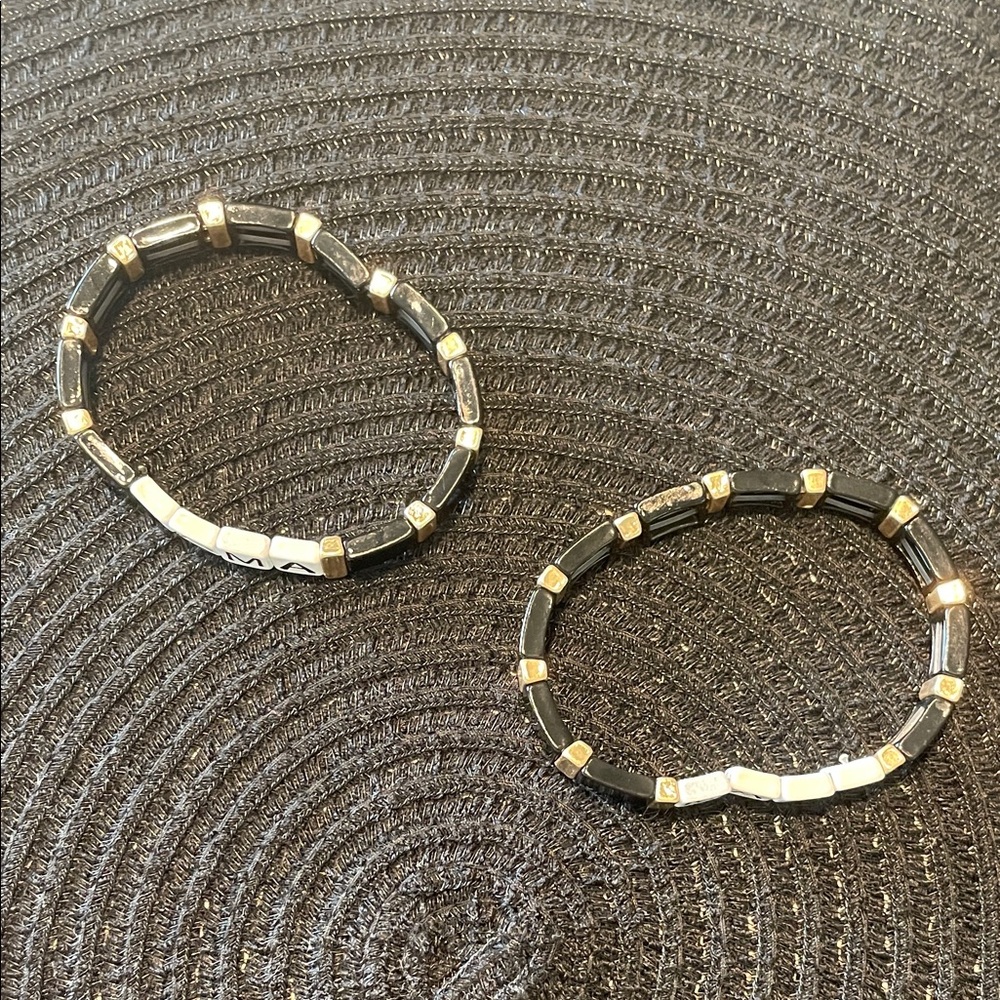2 MAMA Stretch Bracelets  Set in Black, White & Gold - Picture 2 of 4